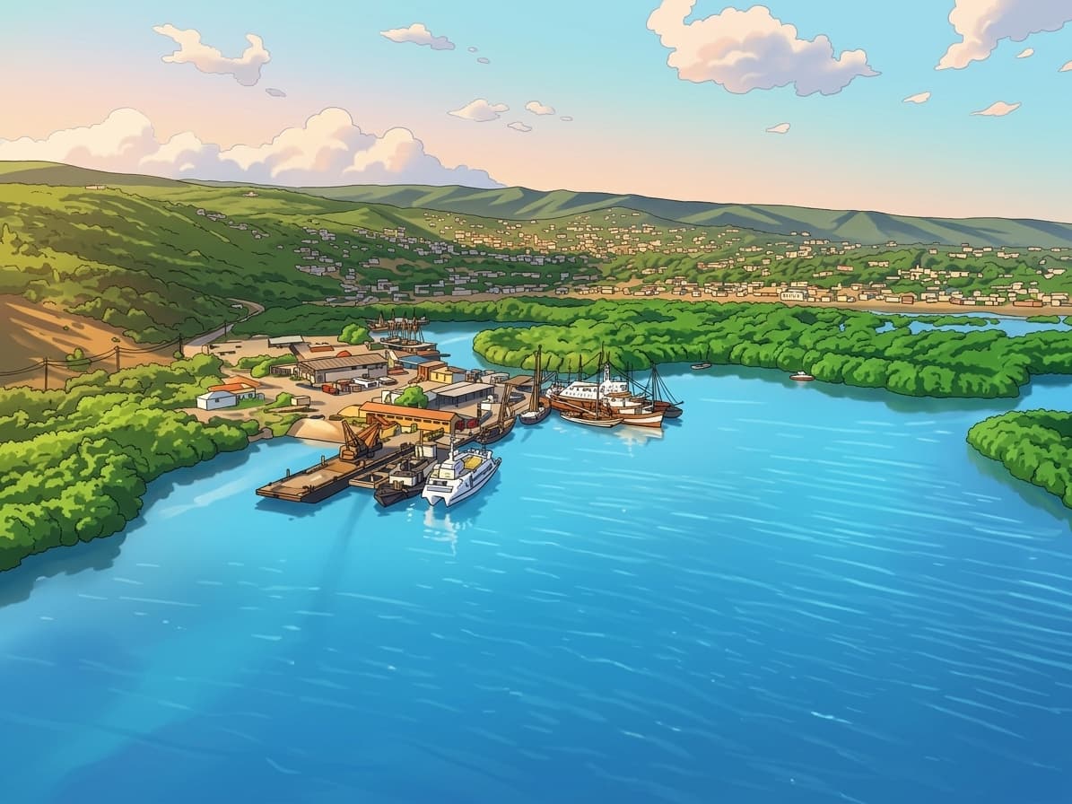 Vue aérienne de la baie et du port de l'île de la Gonâve